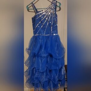 Royal blue, one shoulder petite gown